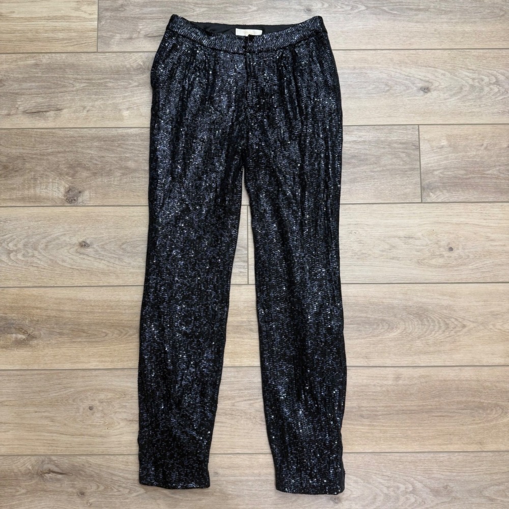 Erin Fetherston Black Sequin High Waisted Trousers Pants Party Holiday Formal 6